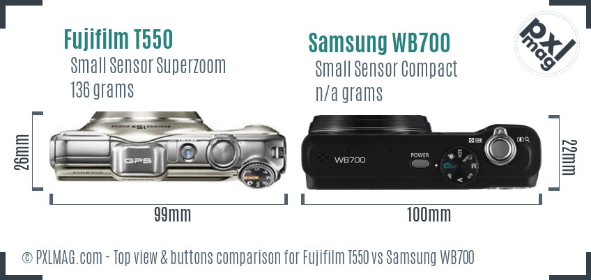 Fujifilm T550 vs Samsung WB700 top view buttons comparison