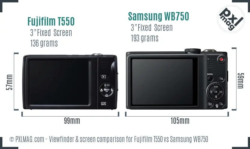 Fujifilm T550 vs Samsung WB750 Screen and Viewfinder comparison