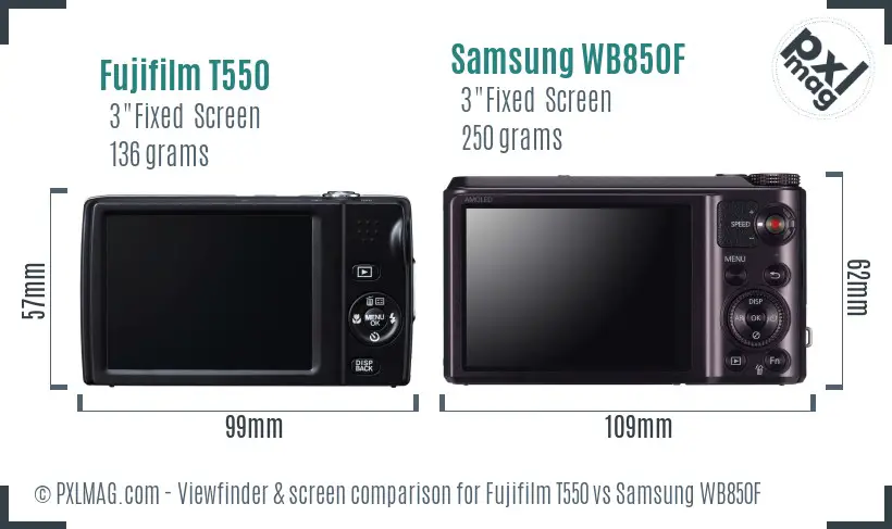 Fujifilm T550 vs Samsung WB850F Screen and Viewfinder comparison