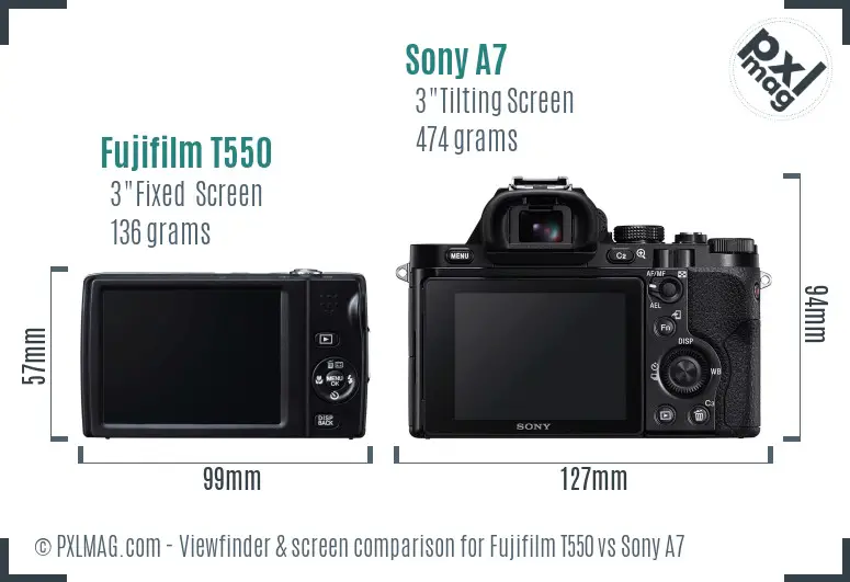 Fujifilm T550 vs Sony A7 Screen and Viewfinder comparison