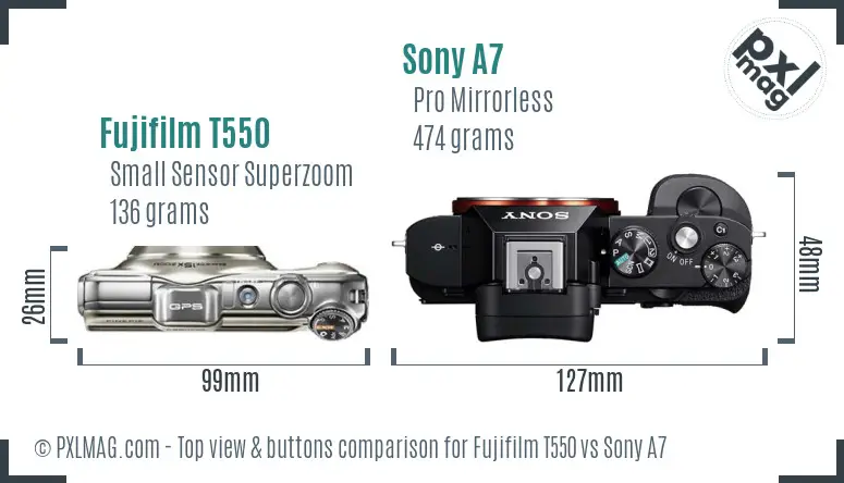 Fujifilm T550 vs Sony A7 top view buttons comparison