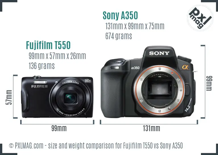 Fujifilm T550 vs Sony A350 size comparison Fujifilm T550 vs Sony A350 size comparison