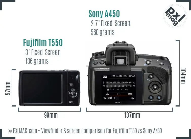 Fujifilm T550 vs Sony A450 Screen and Viewfinder comparison Fujifilm T550 vs Sony A450 Screen and Viewfinder comparison