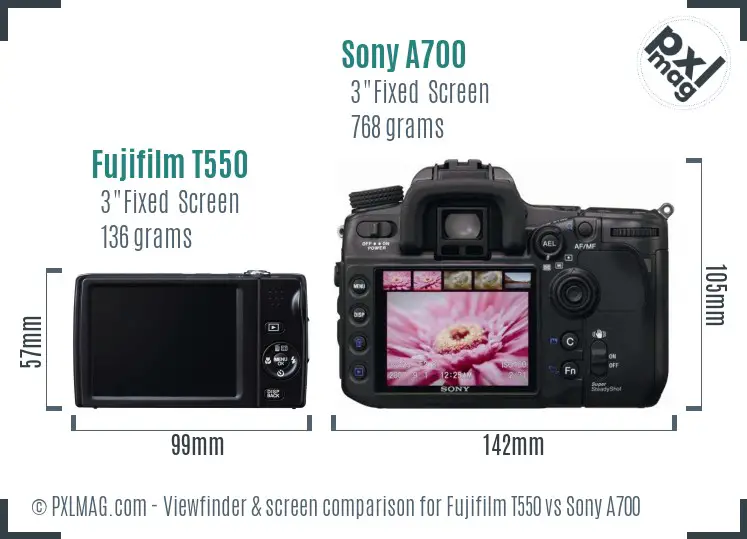 Fujifilm T550 vs Sony A700 Screen and Viewfinder comparison Fujifilm T550 vs Sony A700 Screen and Viewfinder comparison