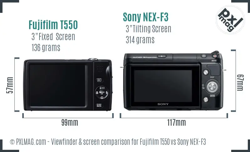 Fujifilm T550 vs Sony NEX-F3 Screen and Viewfinder comparison