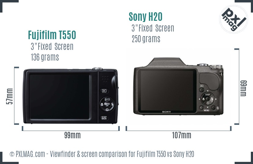 Fujifilm T550 vs Sony H20 Screen and Viewfinder comparison