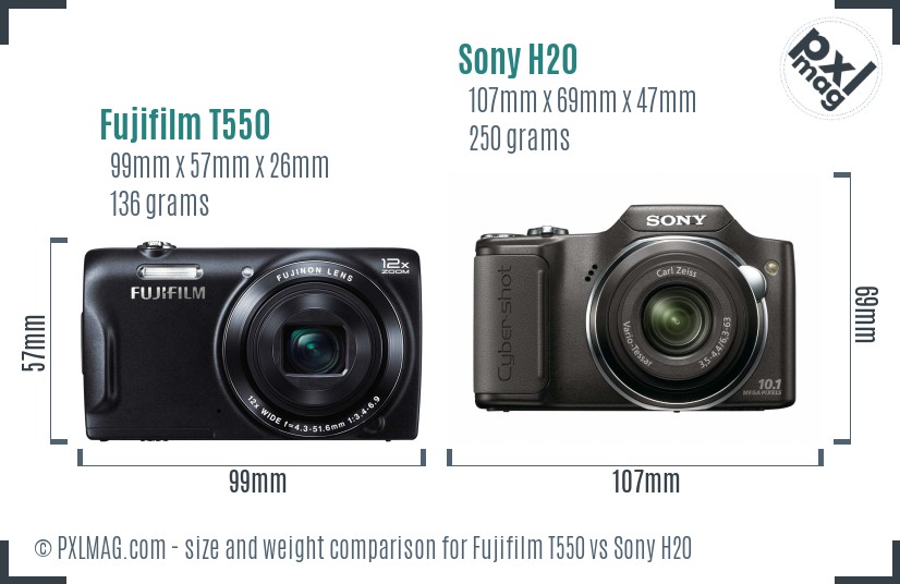 Fujifilm T550 vs Sony H20 size comparison