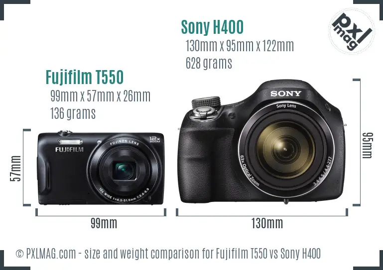 Fujifilm T550 vs Sony H400 size comparison