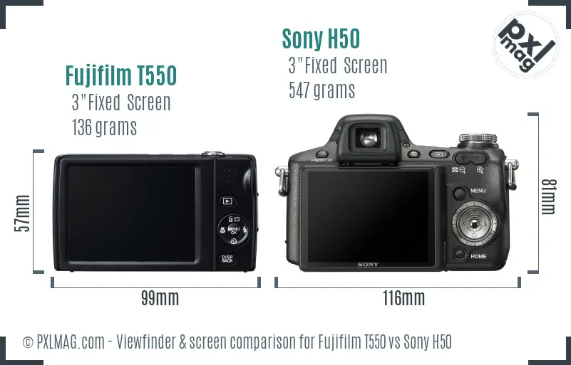 Fujifilm T550 vs Sony H50 Screen and Viewfinder comparison