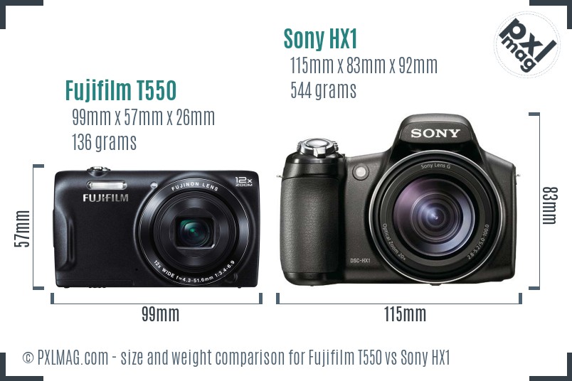 Fujifilm T550 vs Sony HX1 size comparison