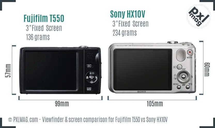 Fujifilm T550 vs Sony HX10V Screen and Viewfinder comparison