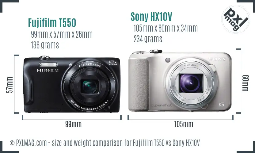 Fujifilm T550 vs Sony HX10V size comparison