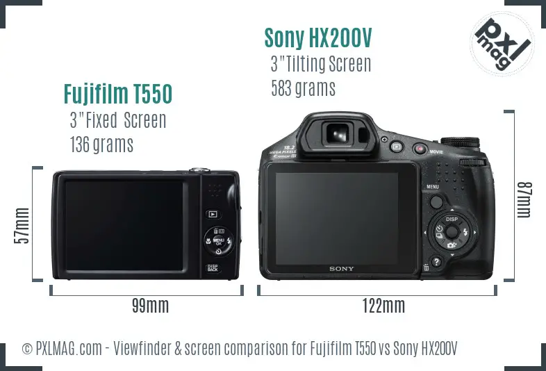 Fujifilm T550 vs Sony HX200V Screen and Viewfinder comparison