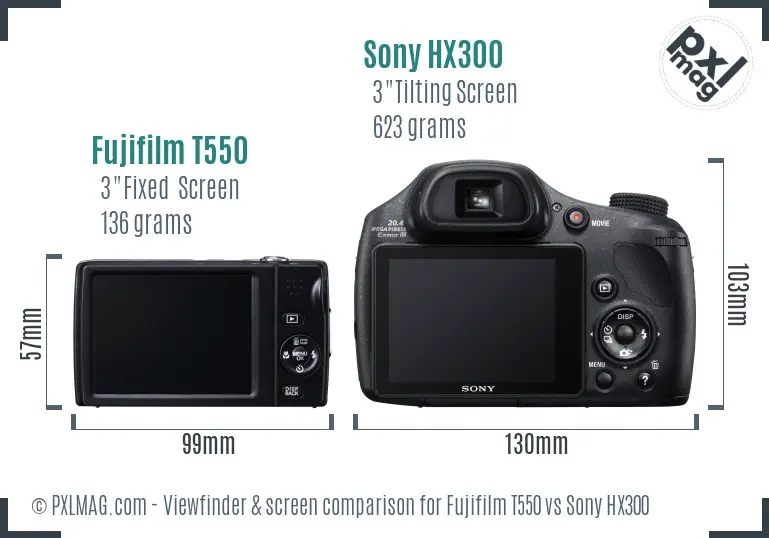 Fujifilm T550 vs Sony HX300 Screen and Viewfinder comparison