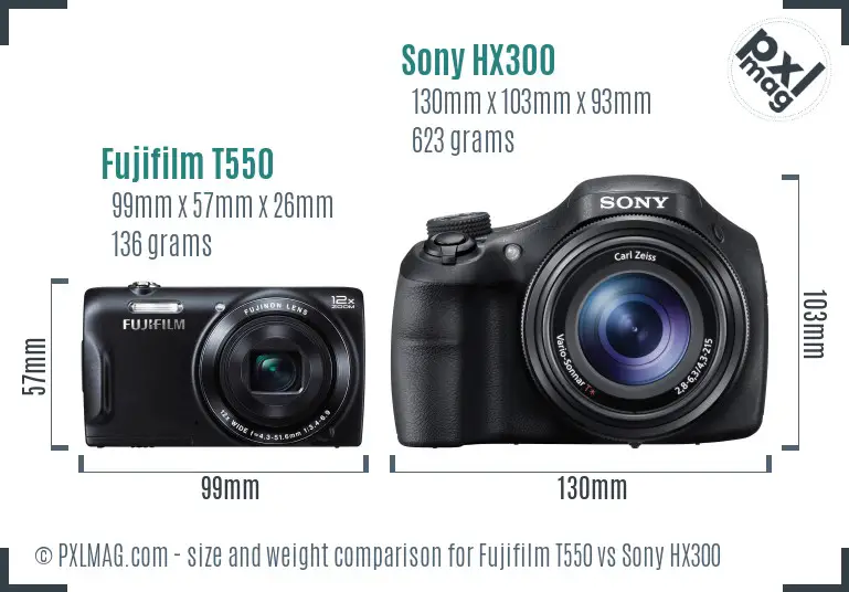 Fujifilm T550 vs Sony HX300 size comparison