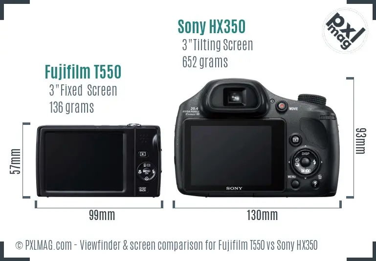 Fujifilm T550 vs Sony HX350 Screen and Viewfinder comparison