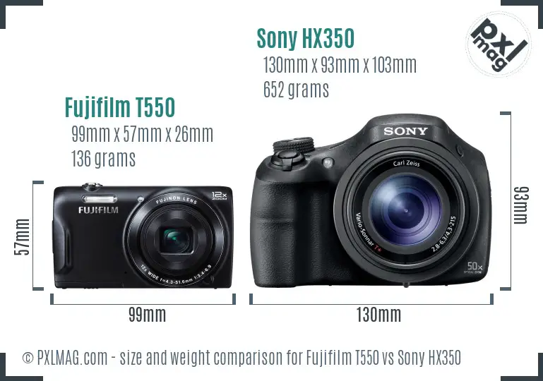 Fujifilm T550 vs Sony HX350 size comparison