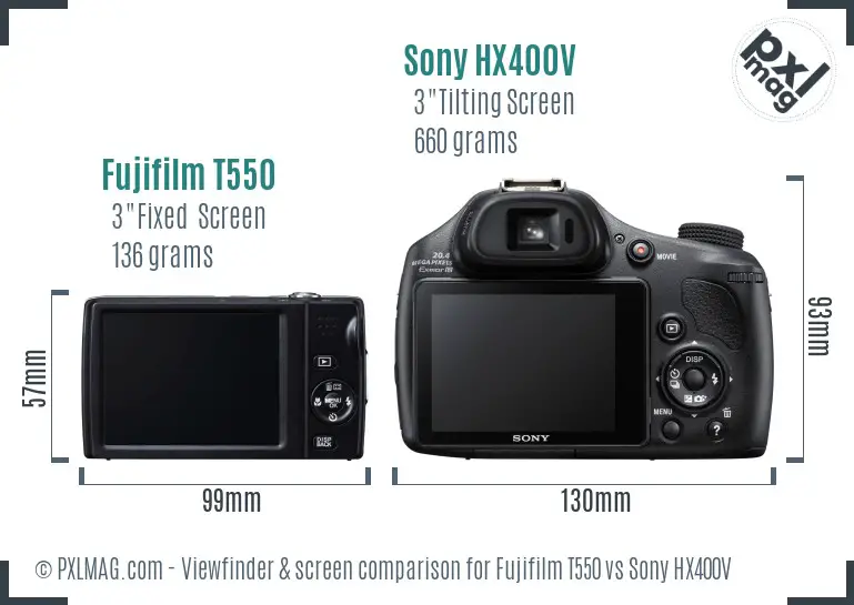 Fujifilm T550 vs Sony HX400V Screen and Viewfinder comparison