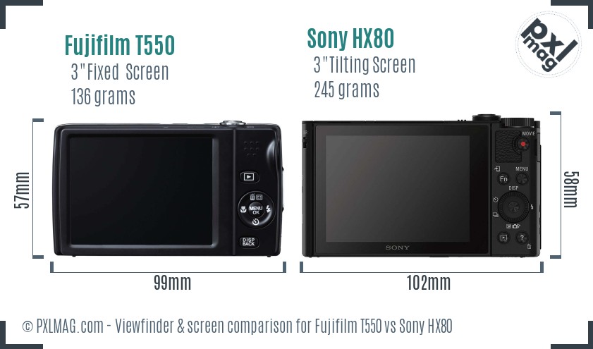 Fujifilm T550 vs Sony HX80 Screen and Viewfinder comparison