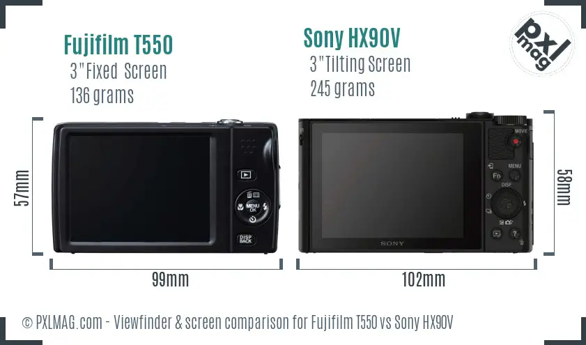 Fujifilm T550 vs Sony HX90V Screen and Viewfinder comparison
