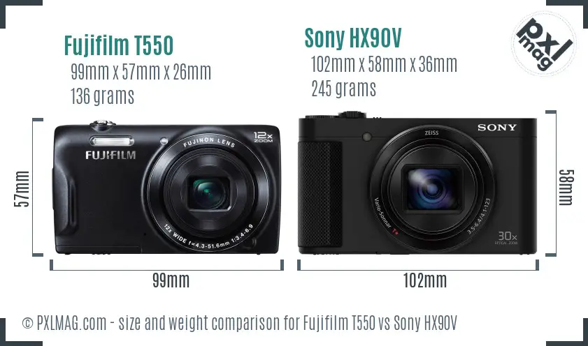 Fujifilm T550 vs Sony HX90V size comparison