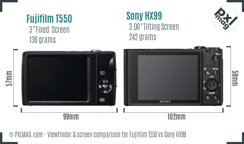 Fujifilm T550 vs Sony HX99 Screen and Viewfinder comparison