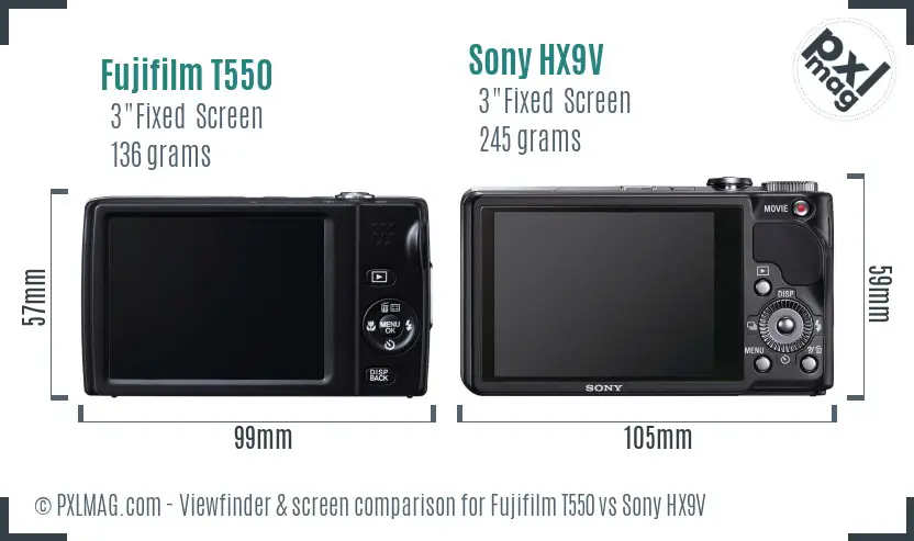 Fujifilm T550 vs Sony HX9V Screen and Viewfinder comparison