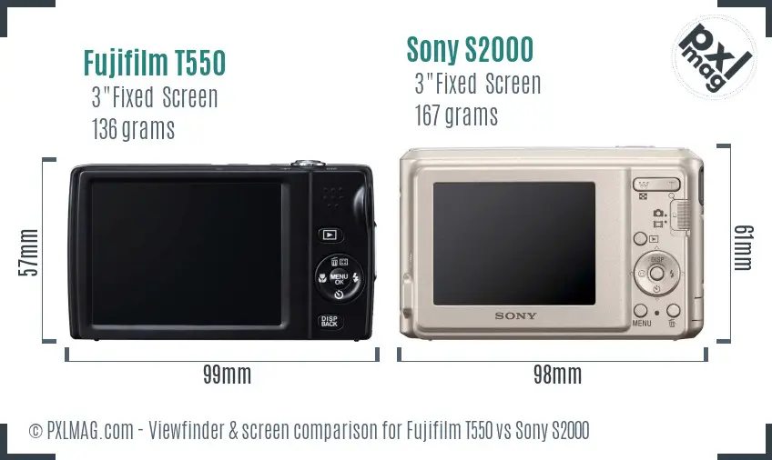 Fujifilm T550 vs Sony S2000 Screen and Viewfinder comparison