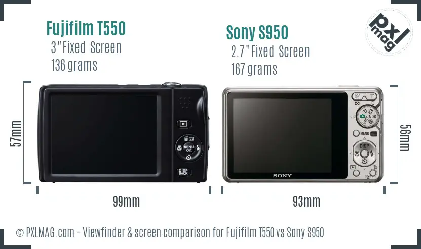 Fujifilm T550 vs Sony S950 Screen and Viewfinder comparison