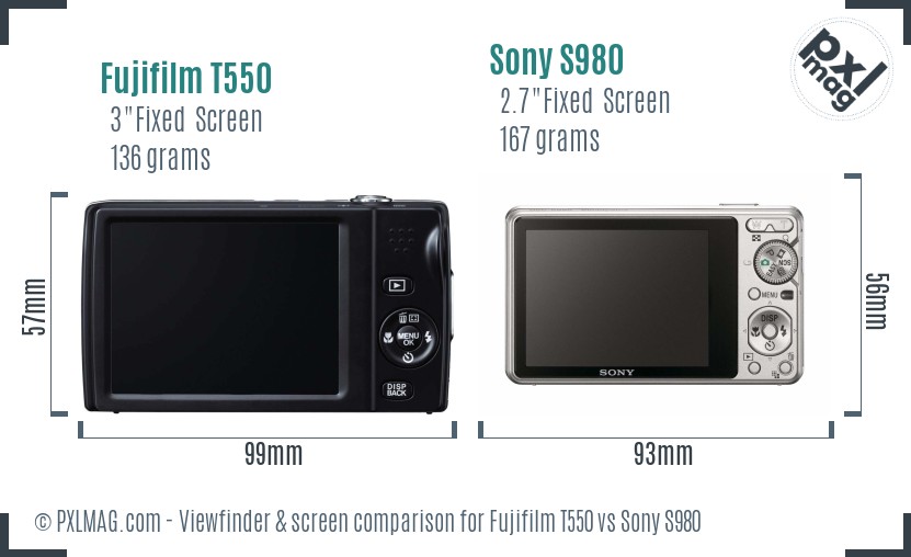 Fujifilm T550 vs Sony S980 Screen and Viewfinder comparison