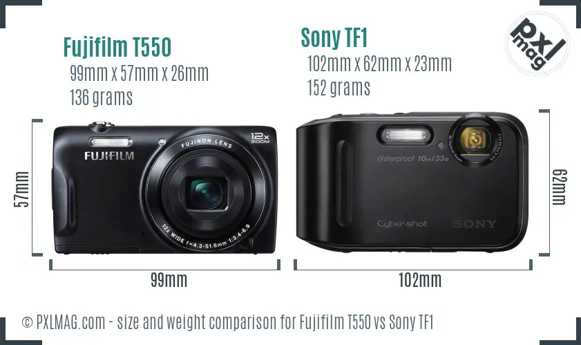 Fujifilm T550 vs Sony TF1 size comparison