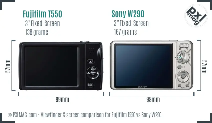 Fujifilm T550 vs Sony W290 Screen and Viewfinder comparison