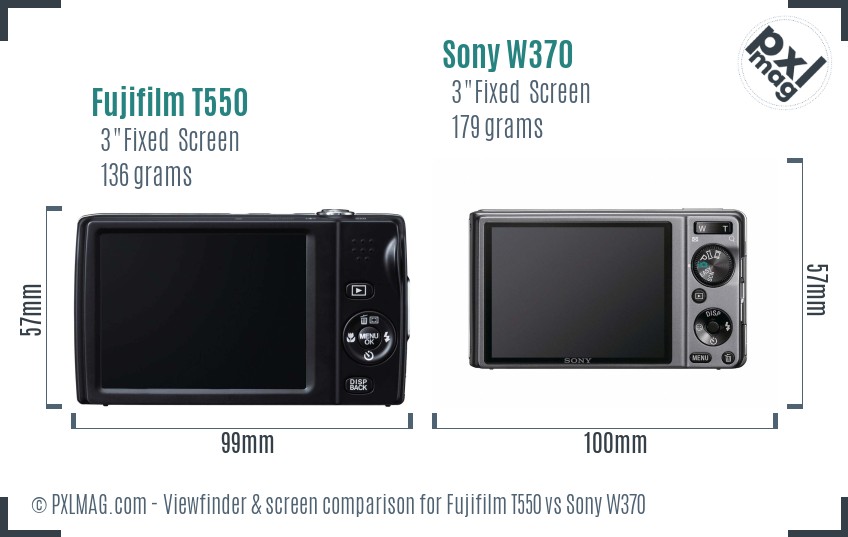 Fujifilm T550 vs Sony W370 Screen and Viewfinder comparison