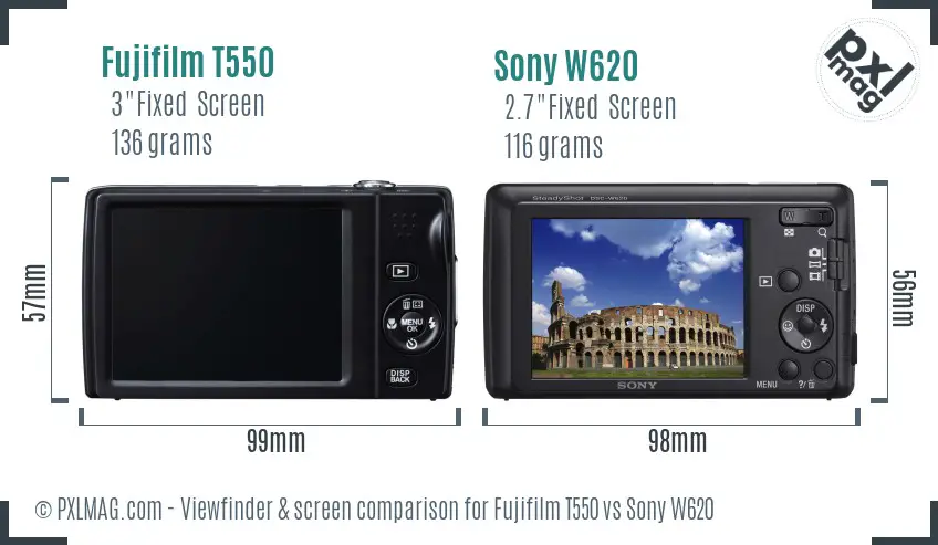 Fujifilm T550 vs Sony W620 Screen and Viewfinder comparison
