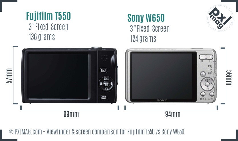 Fujifilm T550 vs Sony W650 Screen and Viewfinder comparison