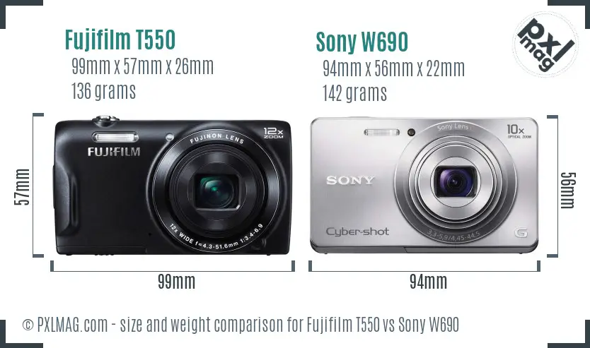 Fujifilm T550 vs Sony W690 size comparison Fujifilm T550 vs Sony W690 size comparison