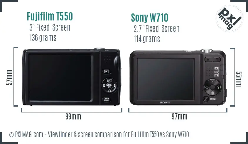 Fujifilm T550 vs Sony W710 Screen and Viewfinder comparison