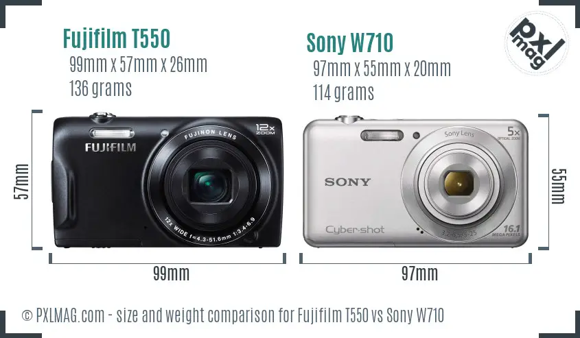 Fujifilm T550 vs Sony W710 size comparison