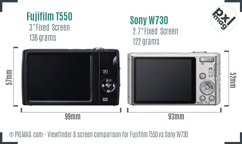 Fujifilm T550 vs Sony W730 Screen and Viewfinder comparison