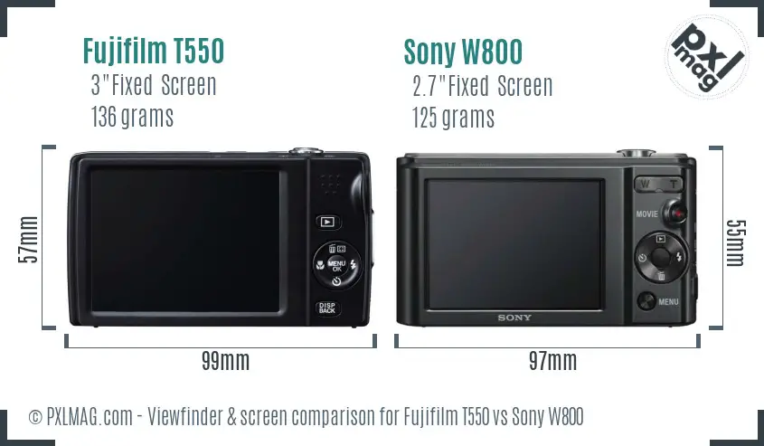 Fujifilm T550 vs Sony W800 Screen and Viewfinder comparison