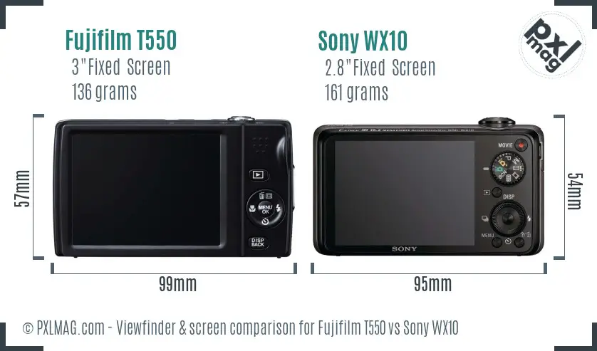 Fujifilm T550 vs Sony WX10 Screen and Viewfinder comparison Fujifilm T550 vs Sony WX10 Screen and Viewfinder comparison