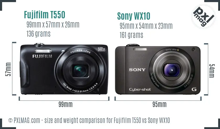 Fujifilm T550 vs Sony WX10 size comparison Fujifilm T550 vs Sony WX10 size comparison