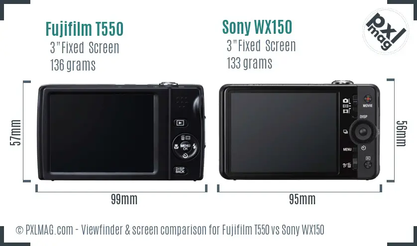 Fujifilm T550 vs Sony WX150 Screen and Viewfinder comparison