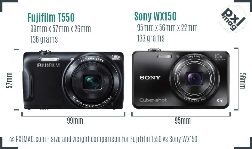 Fujifilm T550 vs Sony WX150 size comparison