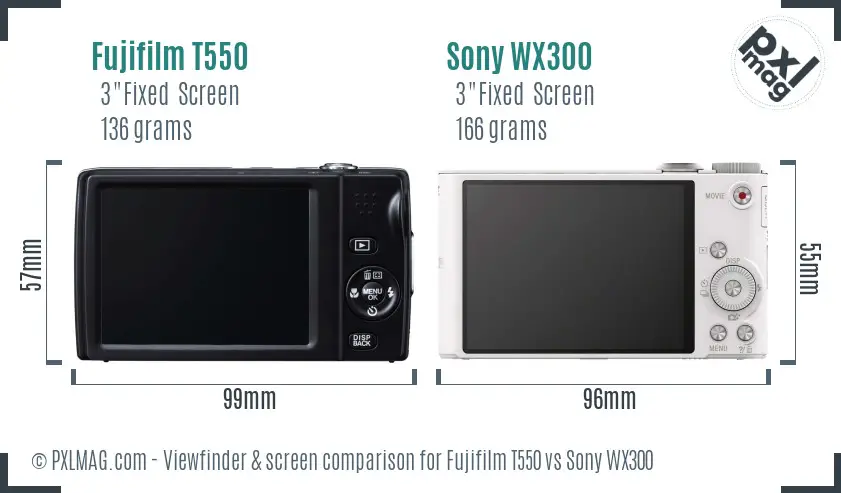 Fujifilm T550 vs Sony WX300 Screen and Viewfinder comparison