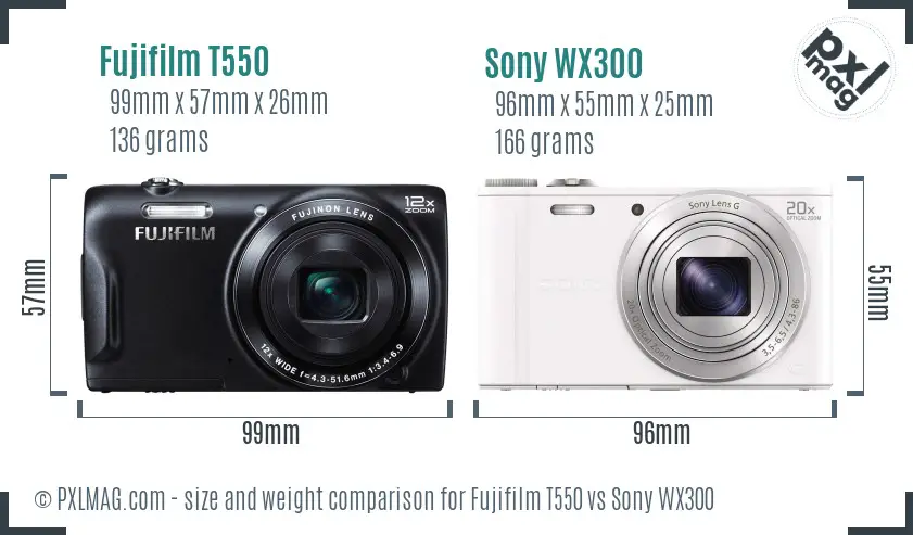Fujifilm T550 vs Sony WX300 size comparison