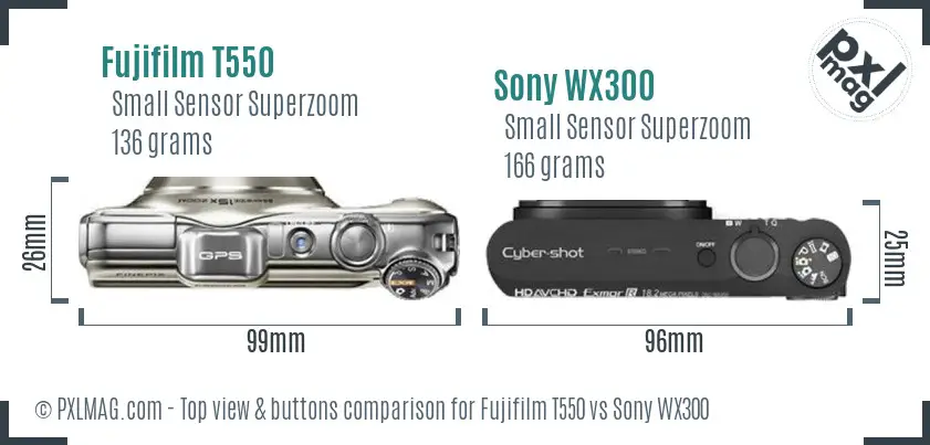 Fujifilm T550 vs Sony WX300 top view buttons comparison