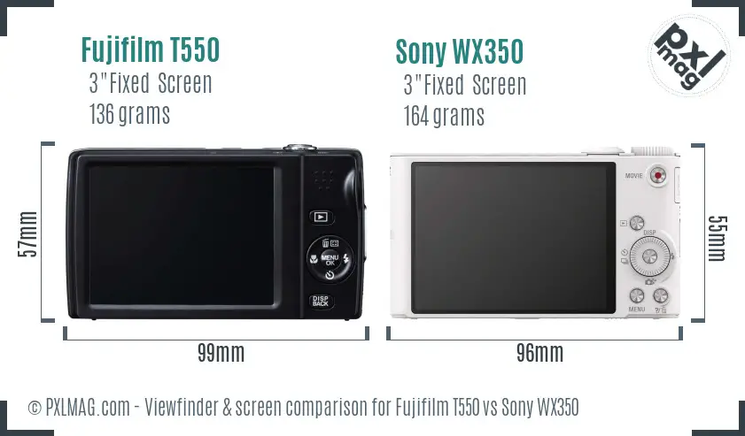 Fujifilm T550 vs Sony WX350 Screen and Viewfinder comparison