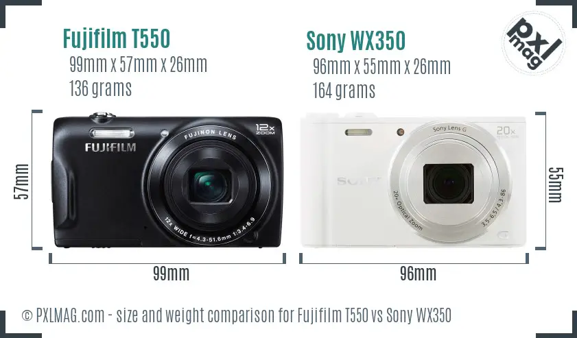 Fujifilm T550 vs Sony WX350 size comparison