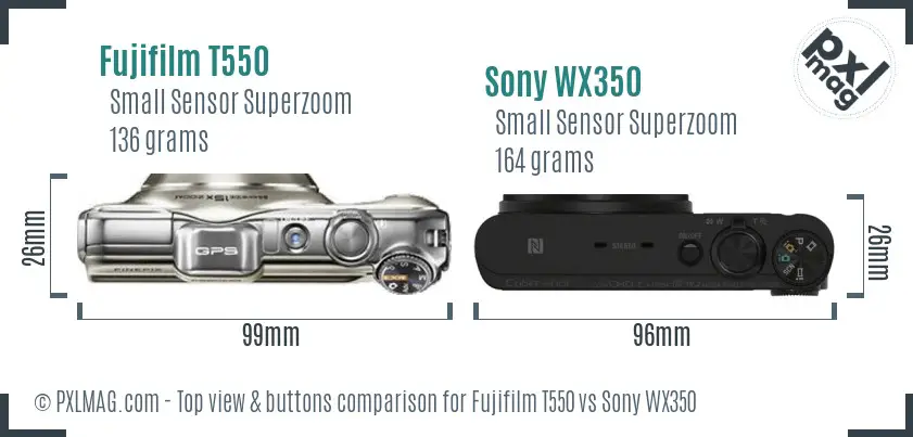 Fujifilm T550 vs Sony WX350 top view buttons comparison